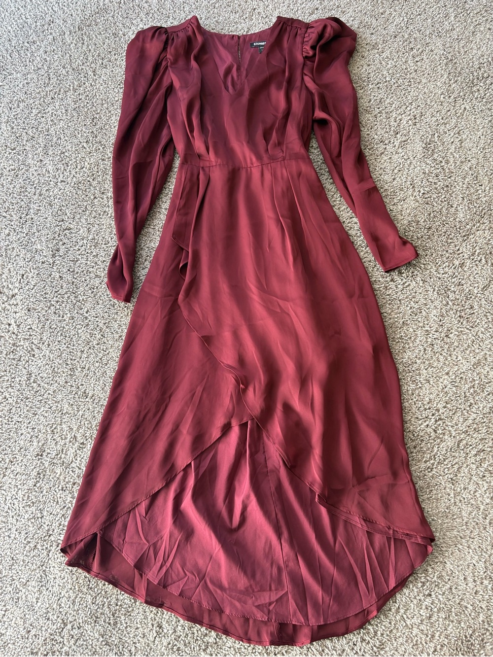 Express Burgundy High-Low Ruffle Wrap Dress